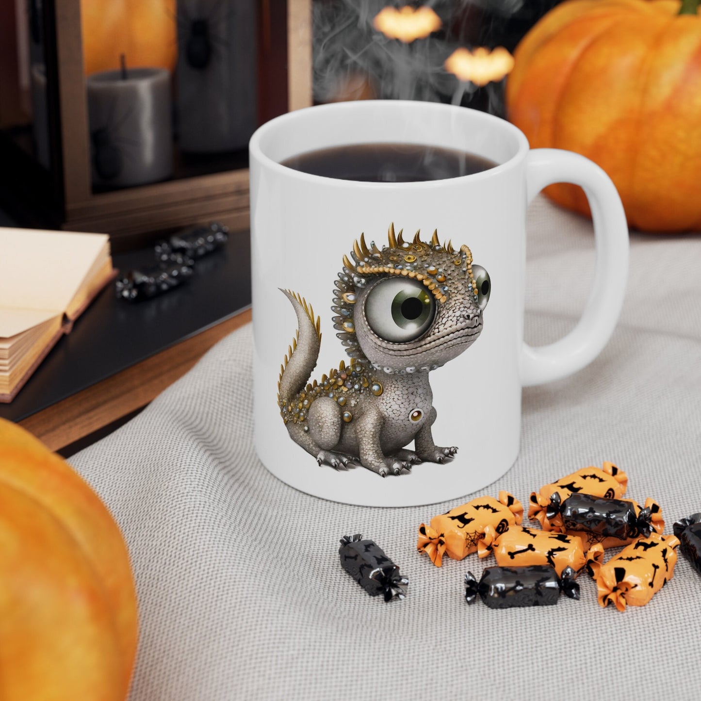 Silver Gold Adorable Baby Dragon Coffee Mug, Heart of a Dragon Mug, White Ceramic Mug for Dragon Lovers, Gift Mug for your Dragon Spirit