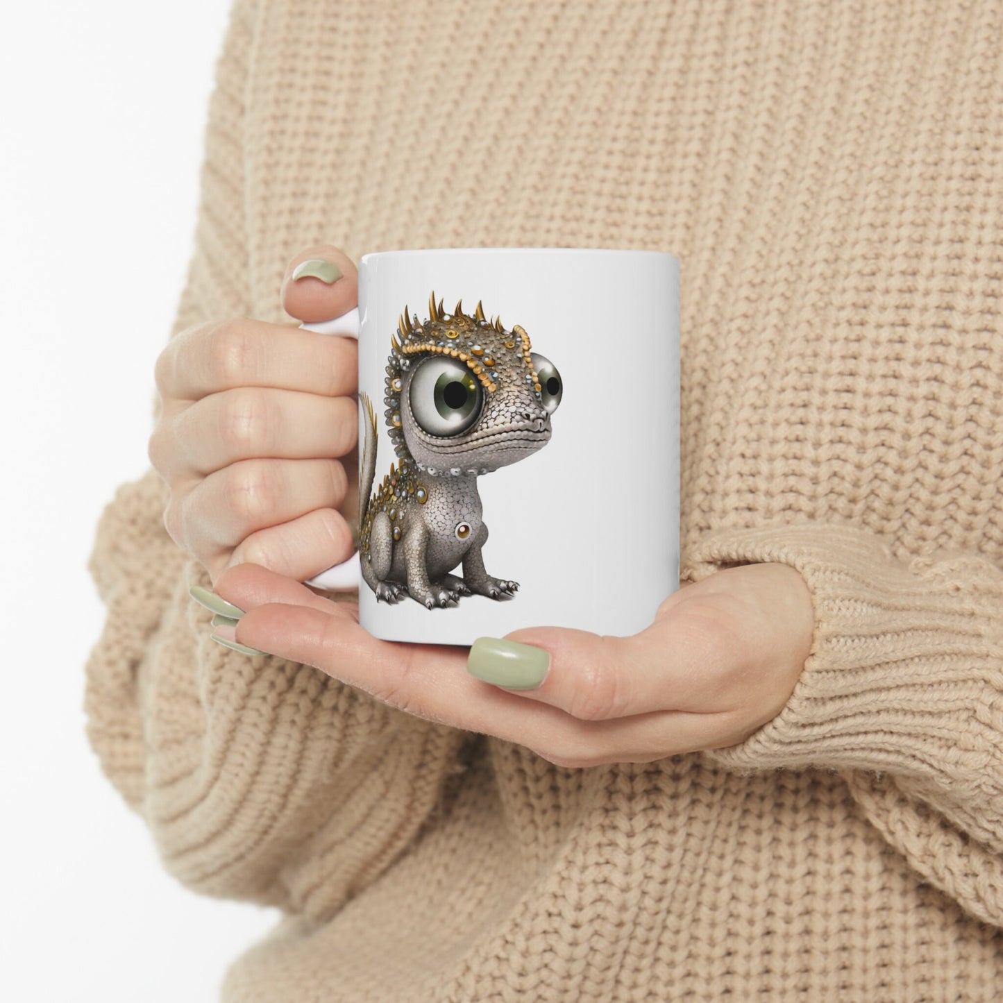 Silver Gold Adorable Baby Dragon Coffee Mug, Heart of a Dragon Mug, White Ceramic Mug for Dragon Lovers, Gift Mug for your Dragon Spirit