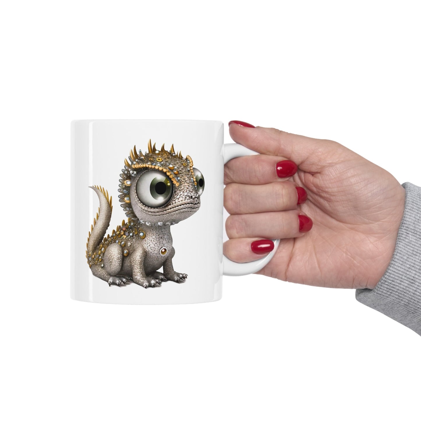 Silver Gold Adorable Baby Dragon Coffee Mug, Heart of a Dragon Mug, White Ceramic Mug for Dragon Lovers, Gift Mug for your Dragon Spirit