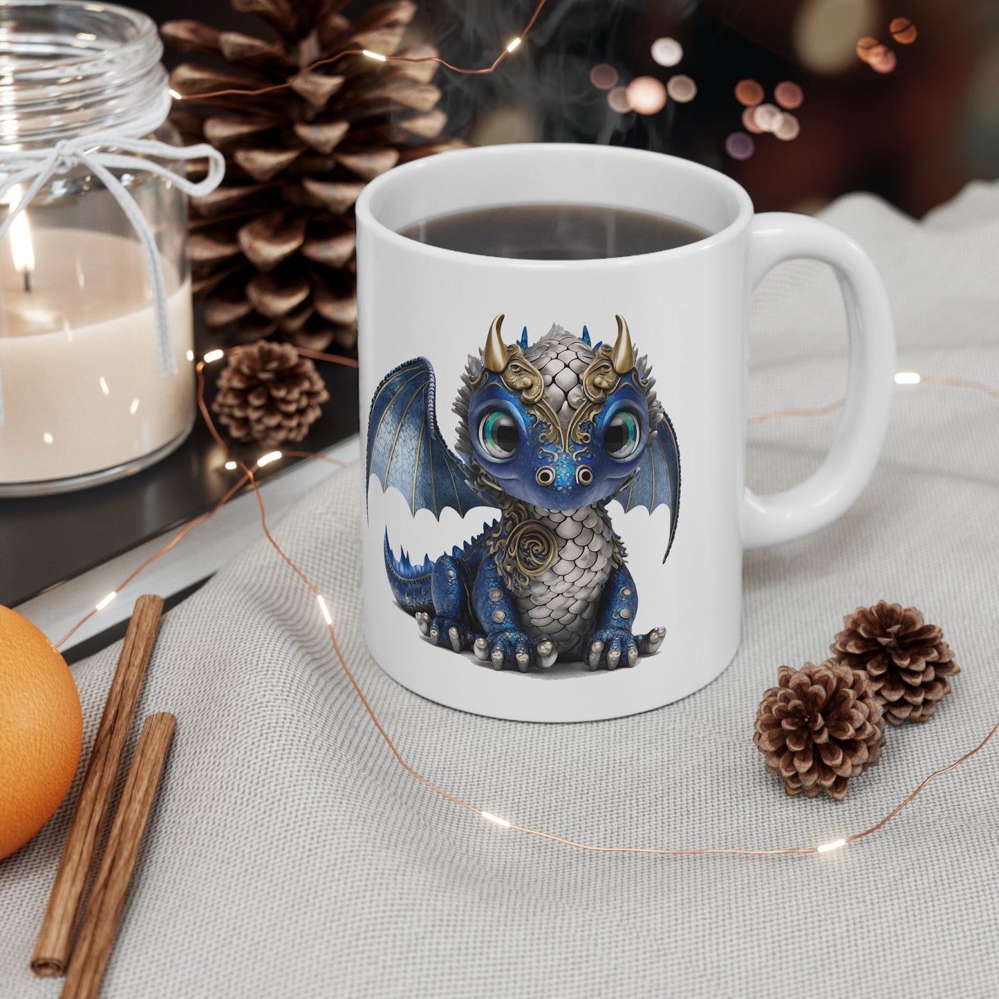 Blue Silver Adorable Baby Dragon Coffee Mug, Heart of a Dragon Mug, White Ceramic Mug for Dragon Lovers, Gift Mug for your Dragon Spirit