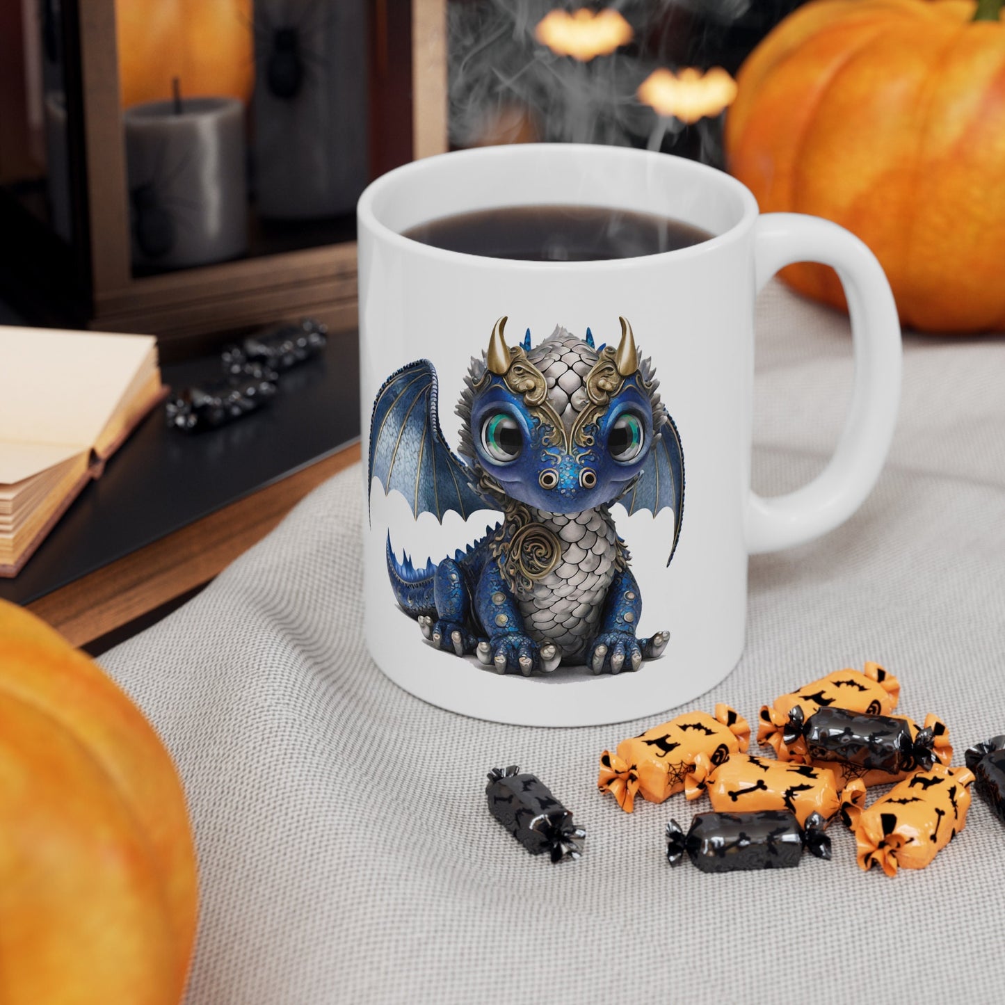 Blue Silver Adorable Baby Dragon Coffee Mug, Heart of a Dragon Mug, White Ceramic Mug for Dragon Lovers, Gift Mug for your Dragon Spirit