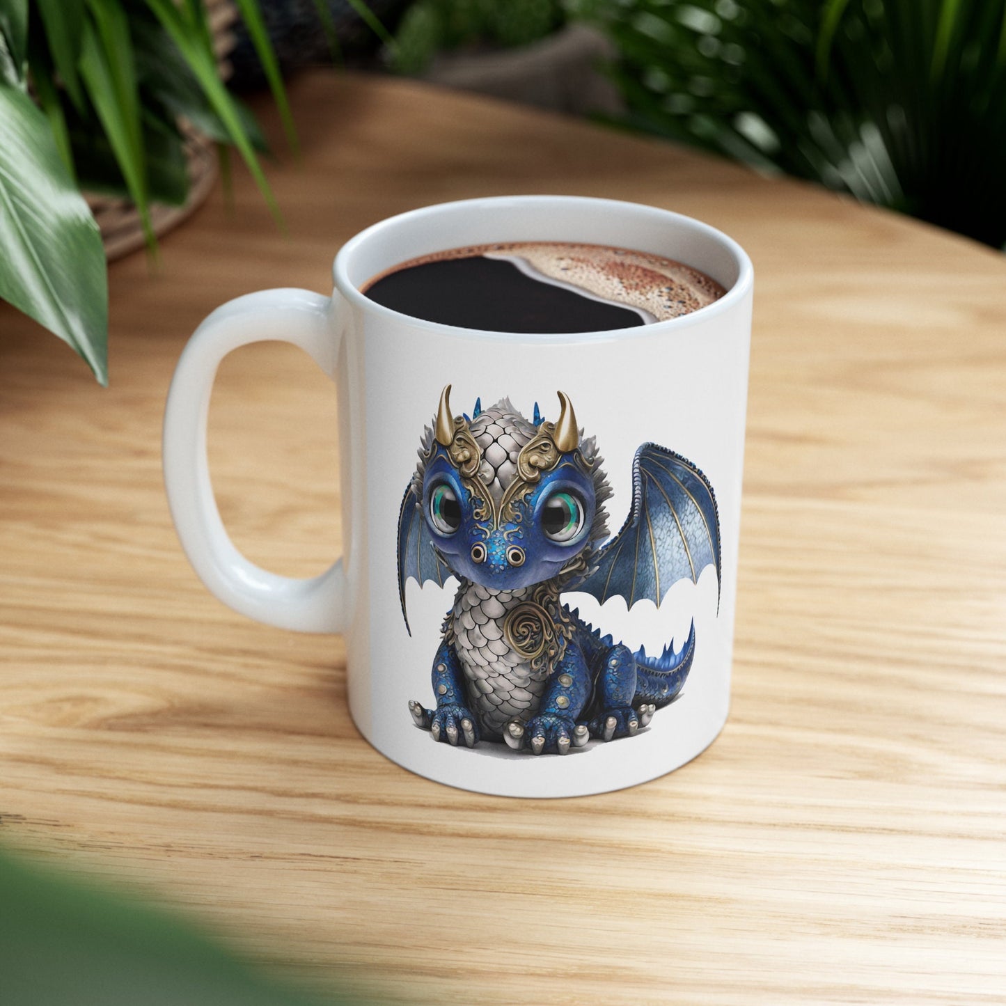 Blue Silver Adorable Baby Dragon Coffee Mug, Heart of a Dragon Mug, White Ceramic Mug for Dragon Lovers, Gift Mug for your Dragon Spirit