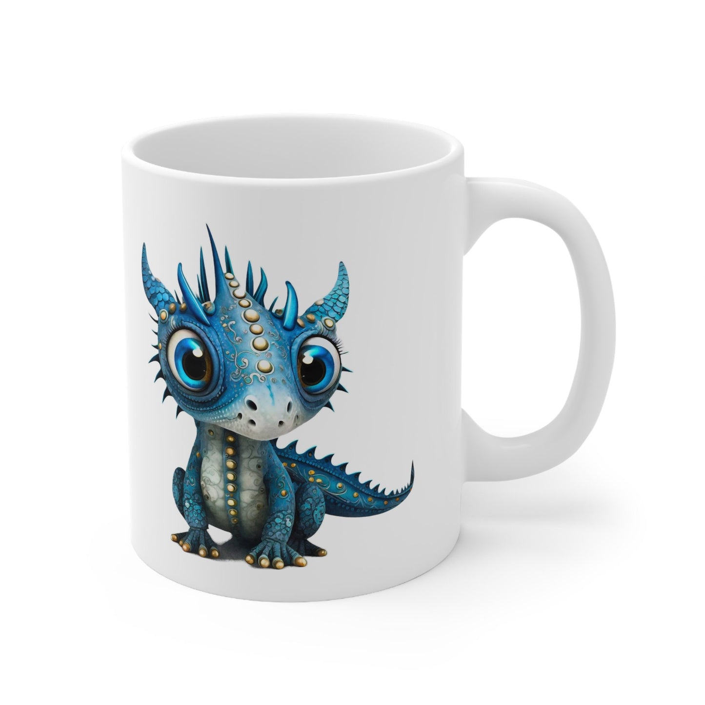 Blue Silver Adorable Baby Dragon Coffee Mug, Heart of a Dragon Mug, White Ceramic Mug for Dragon Lovers, Gift Mug for your Dragon Spirit