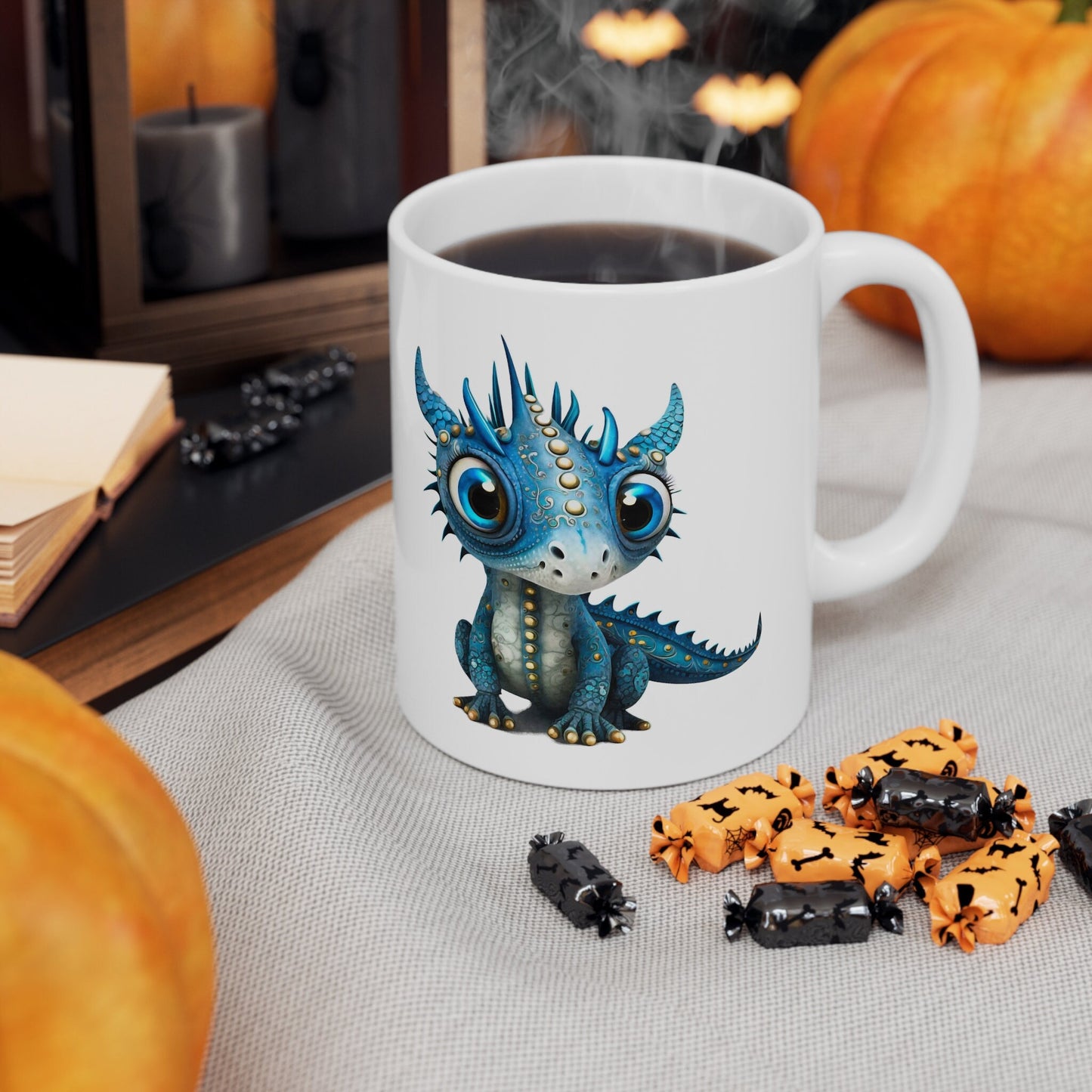 Blue Silver Adorable Baby Dragon Coffee Mug, Heart of a Dragon Mug, White Ceramic Mug for Dragon Lovers, Gift Mug for your Dragon Spirit