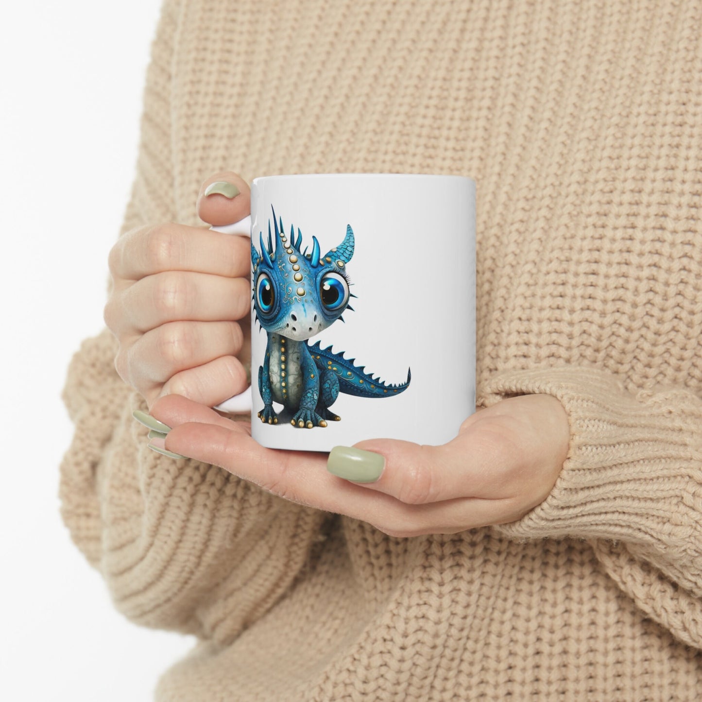 Blue Silver Adorable Baby Dragon Coffee Mug, Heart of a Dragon Mug, White Ceramic Mug for Dragon Lovers, Gift Mug for your Dragon Spirit