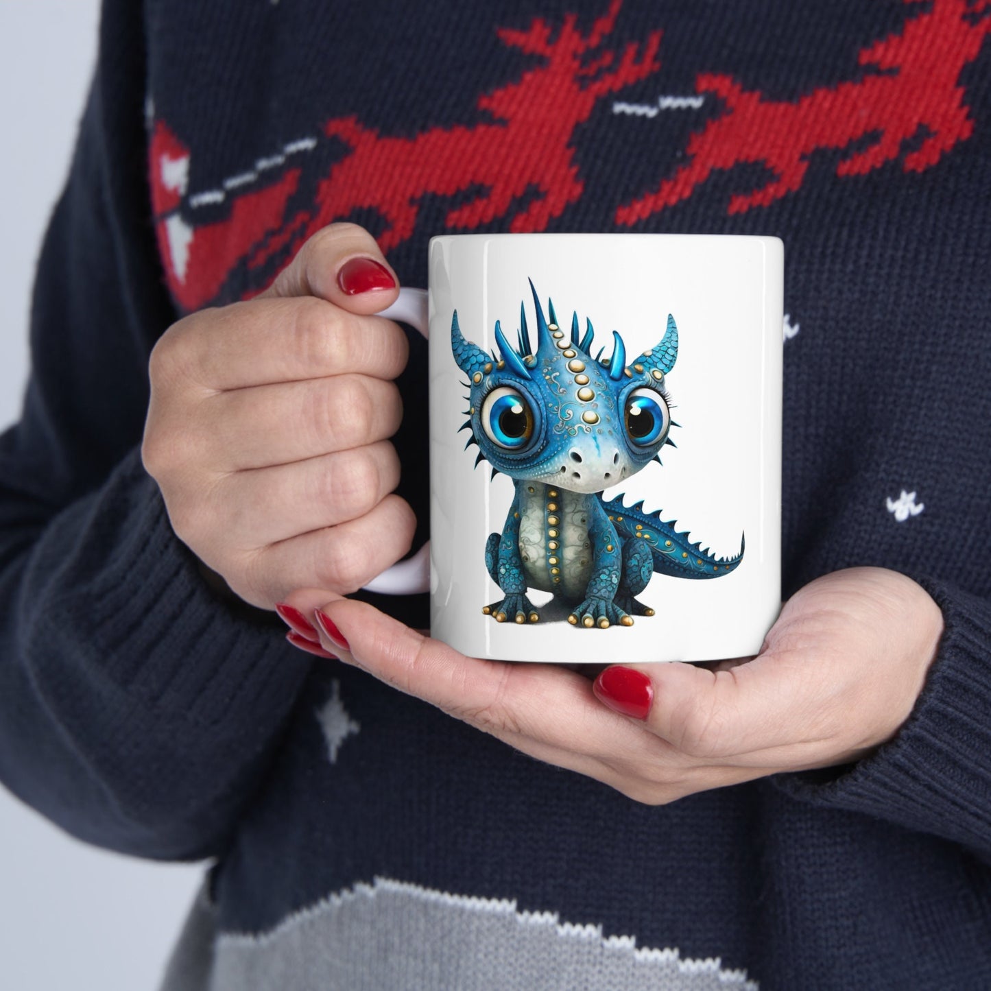 Blue Silver Adorable Baby Dragon Coffee Mug, Heart of a Dragon Mug, White Ceramic Mug for Dragon Lovers, Gift Mug for your Dragon Spirit