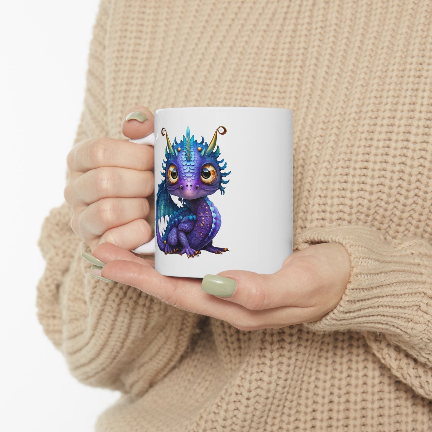 Purple Blue Adorable Baby Ice Dragon Coffee Mug, Heart of a Dragon Mug, White Ceramic Mug for Dragon Lovers, Gift Mug for your Dragon Spirit