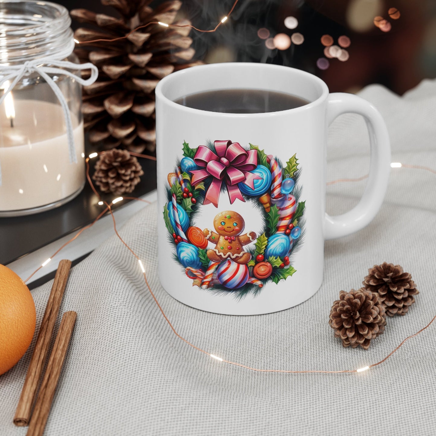 Holiday reef Gingerbread man Mug, Perfect Holiday Cheer Coffee Mug, Gift Mug for Christmas Spirit, Cute Christmas mug for Family and friends