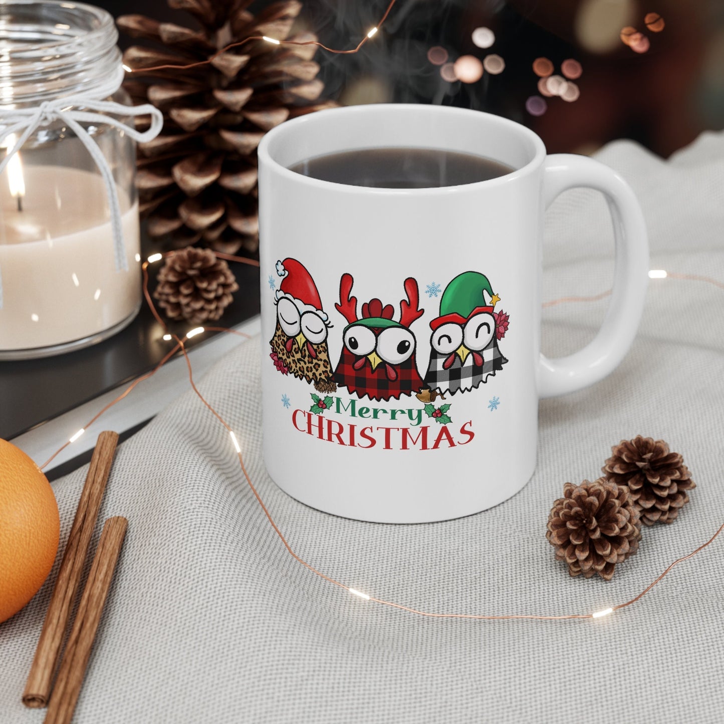 Christmas Chickens Christmas Mug, Perfect Holiday Cheer Coffee Mug, Gift Mug for Christmas Spirit, Cute Christmas mug for Family and friends