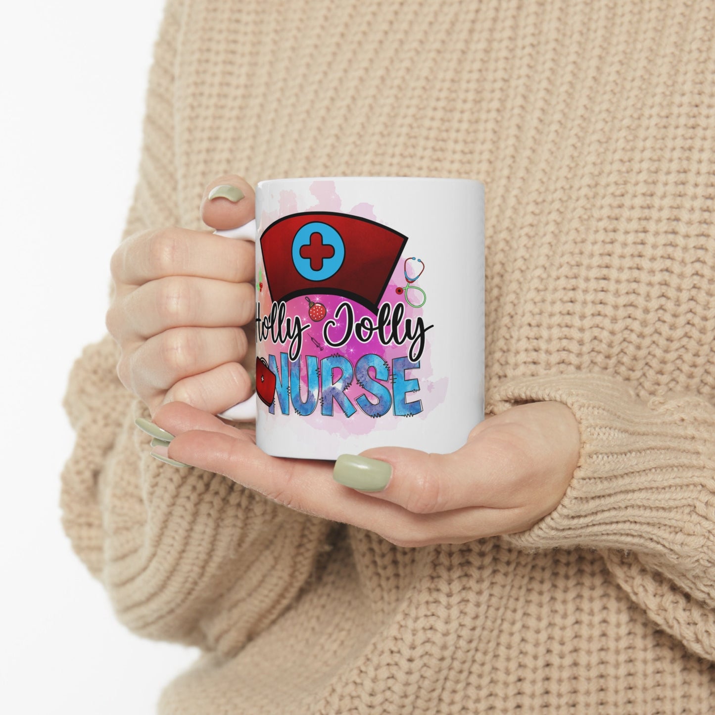 Holly Jolly Nurse Christmas Mug, Perfect Holiday Cheer Coffee Mug, Gift Mug for Christmas Spirit, Cute Christmas mug for Family and friends