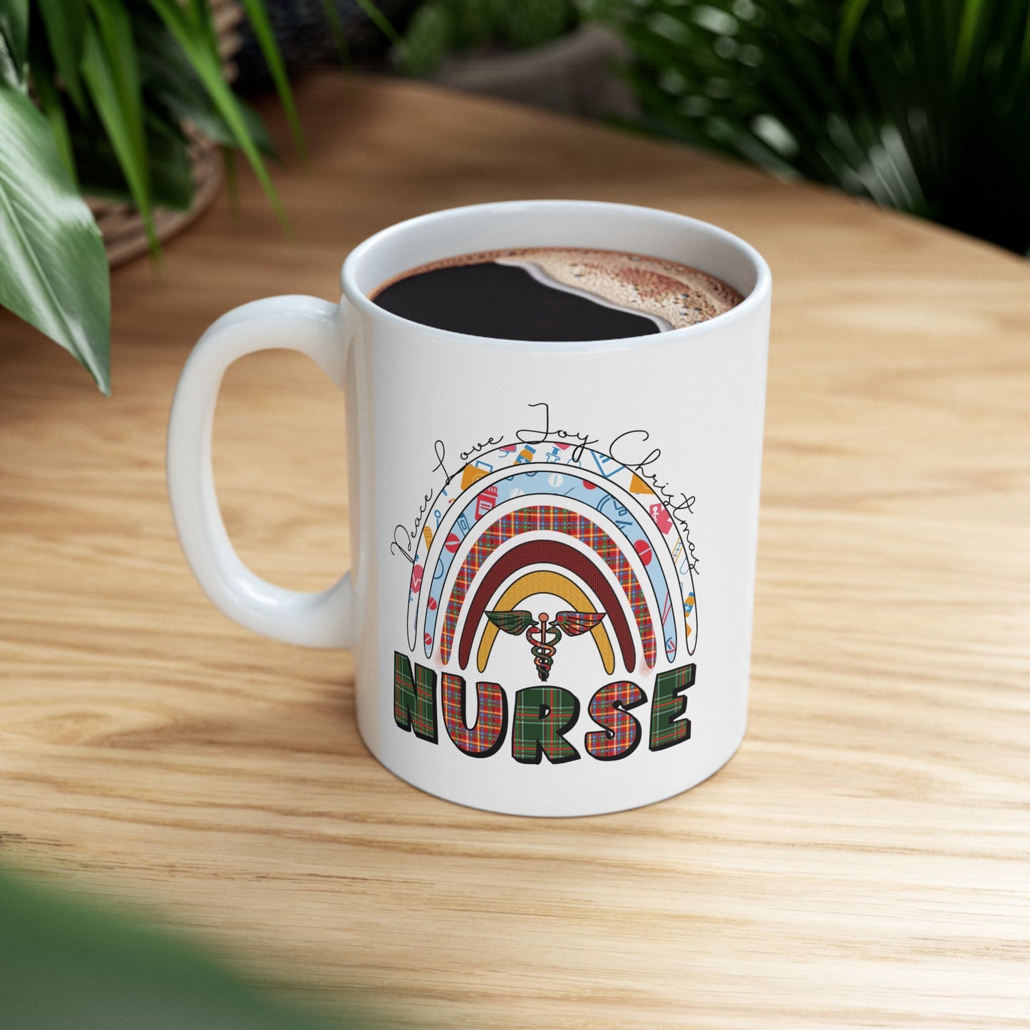 Peace Joy Love Nurse Christmas Mug, Perfect Holiday Cheer Coffee Mug, Gift Mug for Christmas Spirit, Cute X-Mas mug for Family and friends