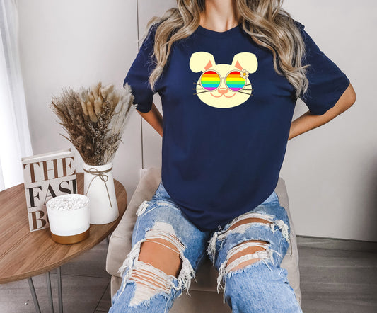 cute bunny rainbow glasses shirt, Rainbow glasses adorable Bunny, precious Bunny showing off pride. Beautiful pride Bunny