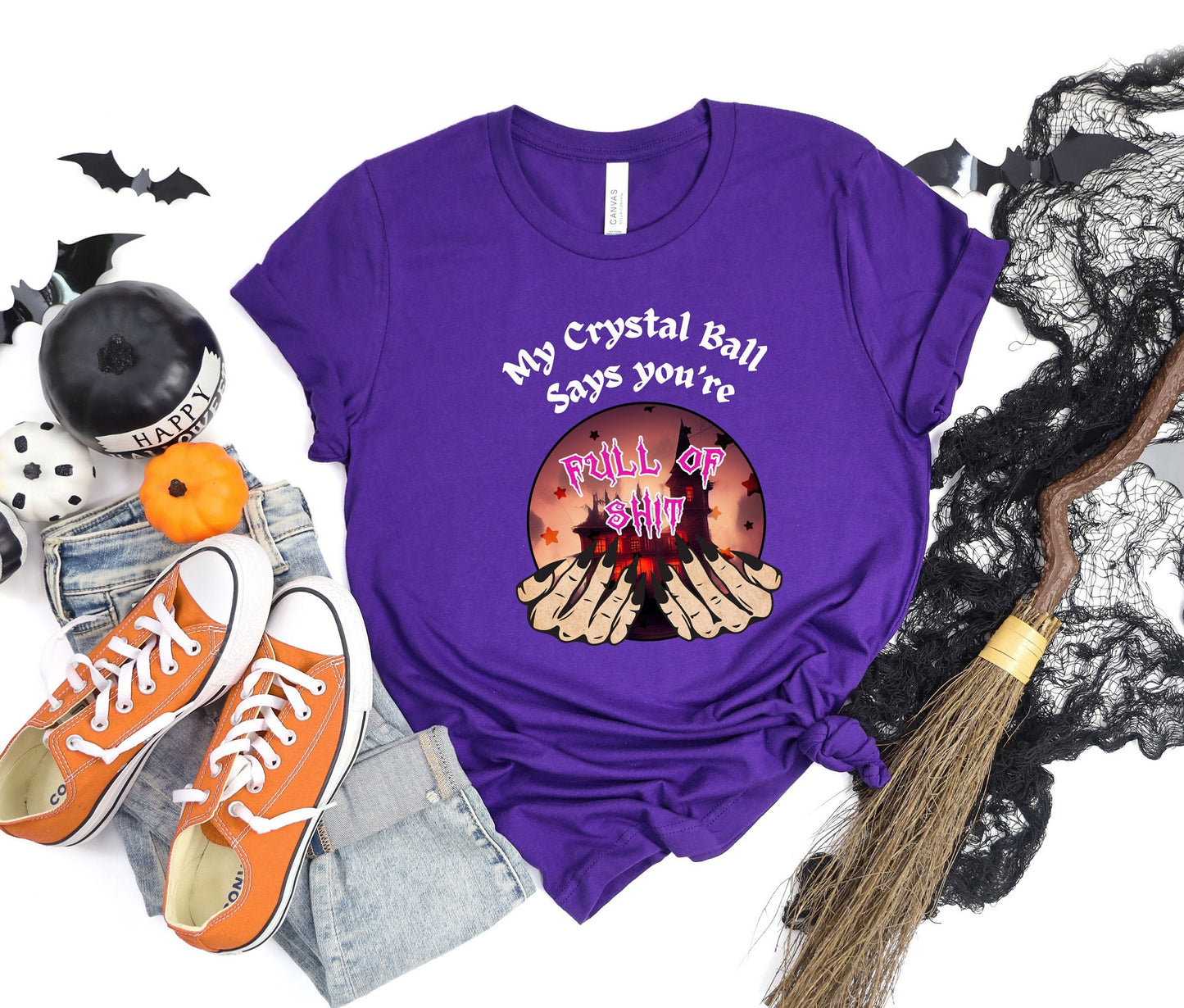 Hilarious crystal ball T shirt sure to get laughs and smiles. Funny Design of My crystal ball says you&#39;re full of Shit. Great gift for psychics, mystic, gypsies or anyone with a sense of humor. Get yours Today at www.scorpiontees.etsy.com