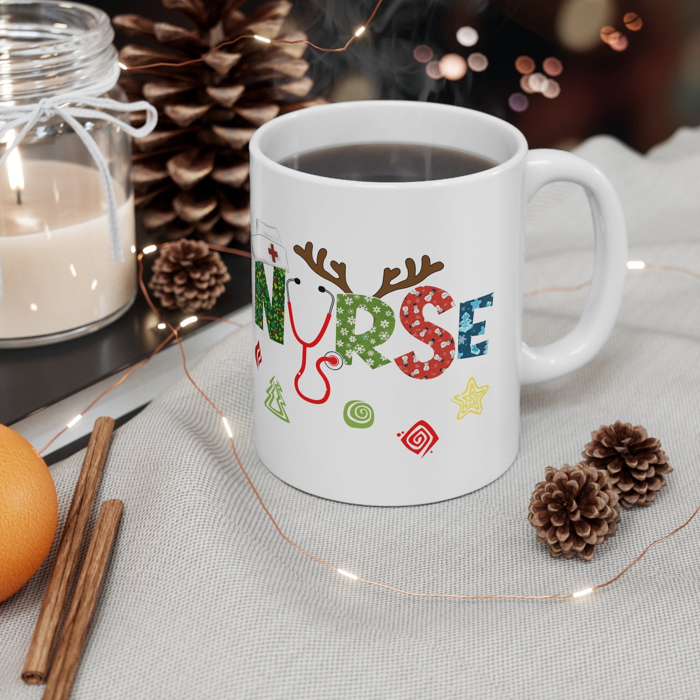 Christmas Nurse Antlers Nursing Mug, I love nurses Mug, Awesome gift Mug for nurse, gift Mug for special nurse, Thank you gift Mug for nurse