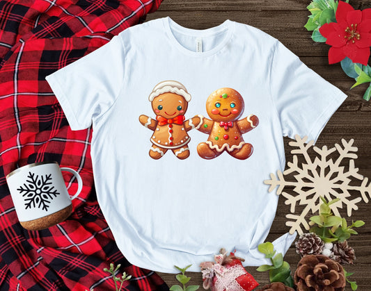 Gingerbread Man and Woman T-Shirt, Perfect Holiday Cheer Tee, Gift Shirt of Christmas Spirit, Cute Xmas Shirt for Family and friends