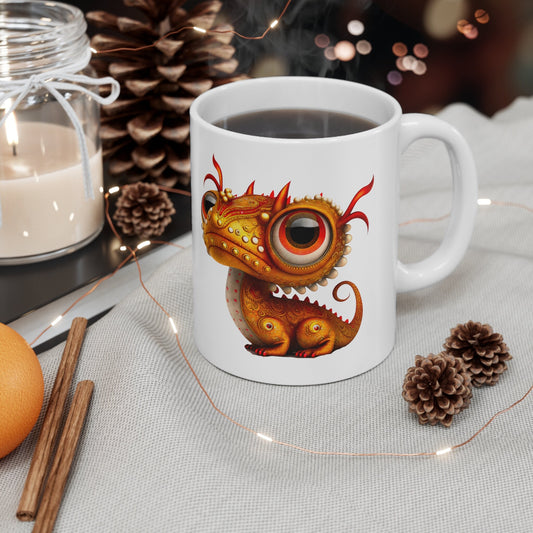 Orange Ruby red Adorable Baby Dragon Coffee Mug, Heart of a Dragon Mug, White Ceramic Mug for Dragon Lovers, Gift Mug for your Dragon Spirit