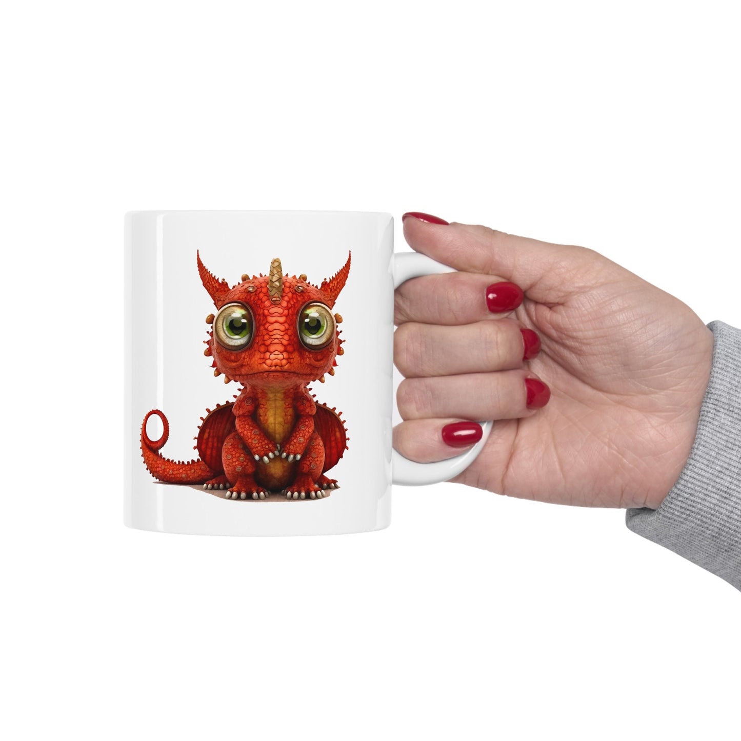 Ruby red Adorable Baby Dragon Coffee Mug, Heart of a Dragon Mug, White Ceramic Mug for Dragon Lovers, Gift Mug for your Dragon Spirit