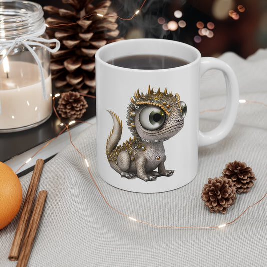 Silver Gold Adorable Baby Dragon Coffee Mug, Heart of a Dragon Mug, White Ceramic Mug for Dragon Lovers, Gift Mug for your Dragon Spirit