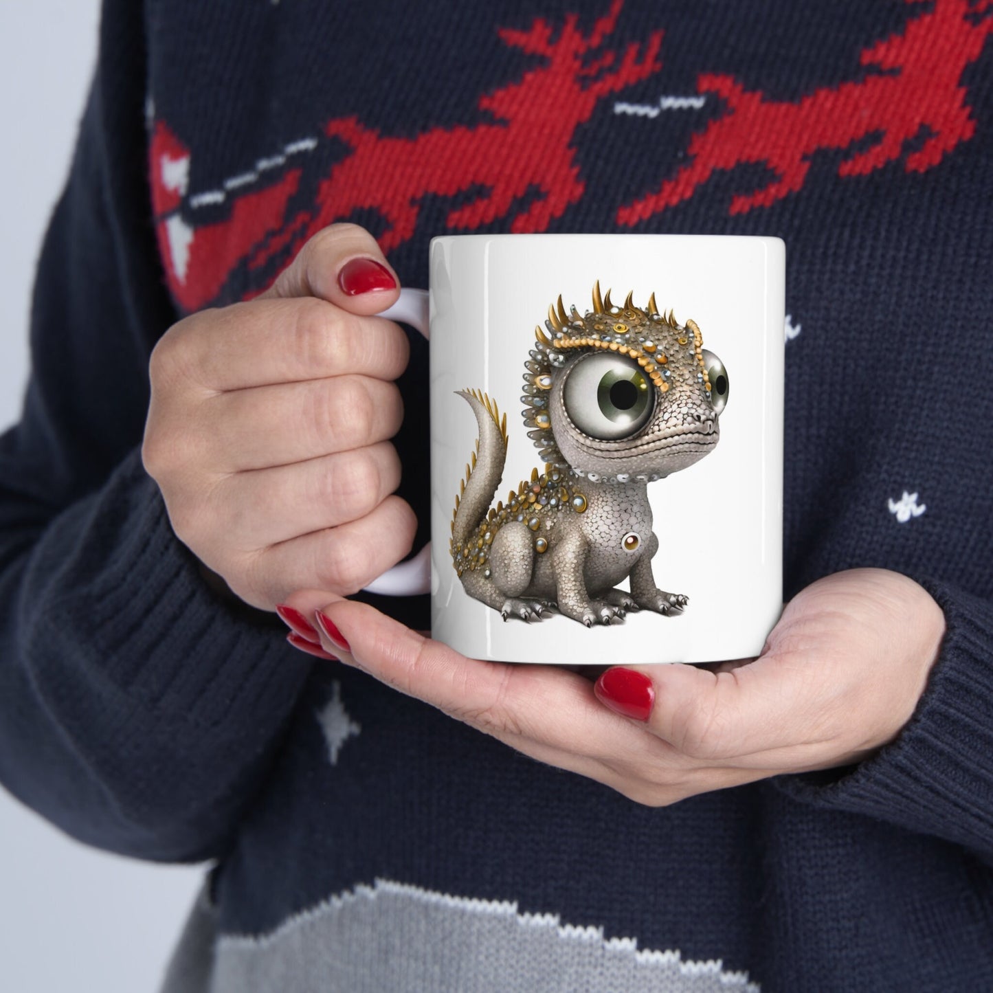 Silver Gold Adorable Baby Dragon Coffee Mug, Heart of a Dragon Mug, White Ceramic Mug for Dragon Lovers, Gift Mug for your Dragon Spirit