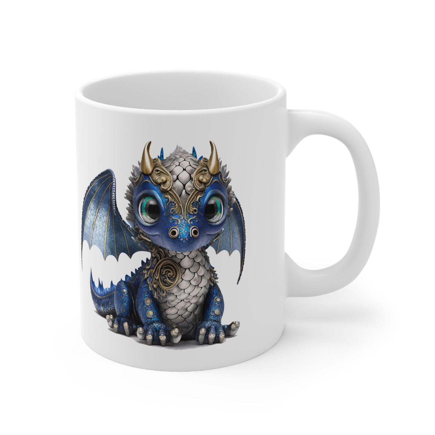 Blue Silver Adorable Baby Dragon Coffee Mug, Heart of a Dragon Mug, White Ceramic Mug for Dragon Lovers, Gift Mug for your Dragon Spirit