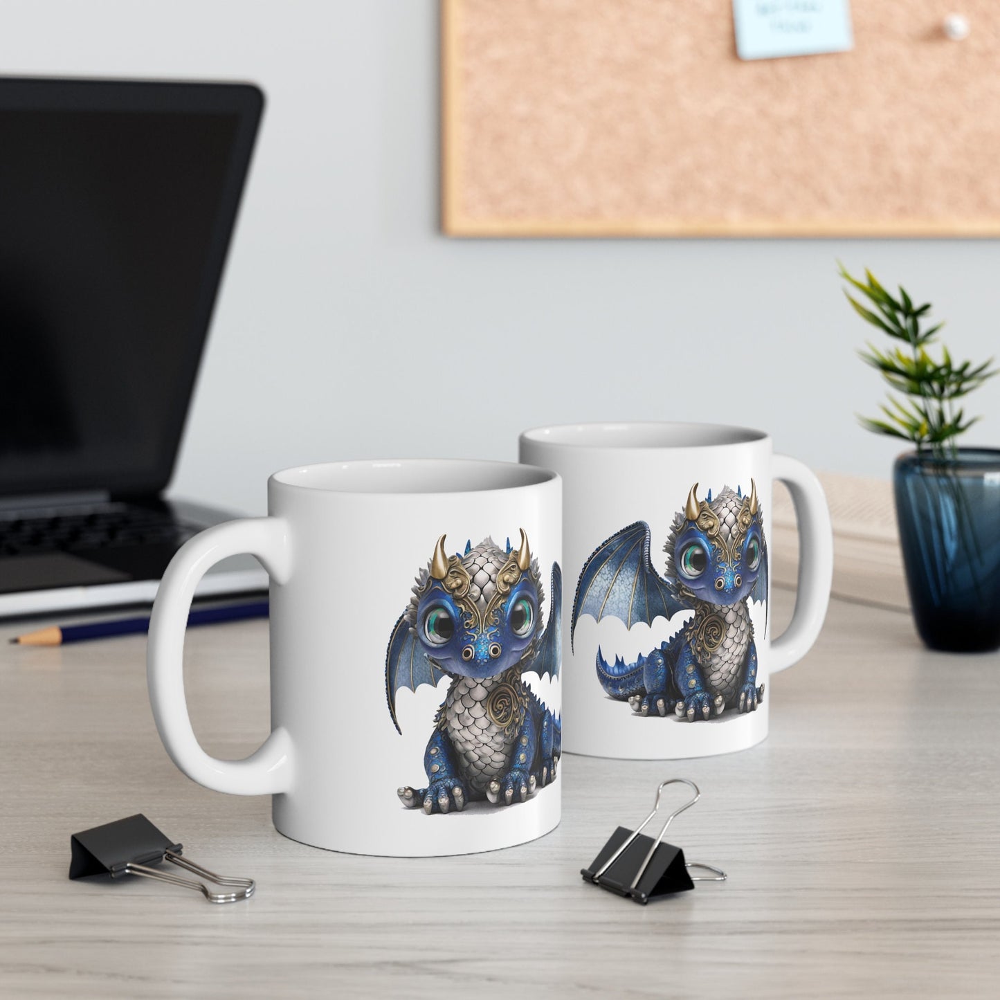 Blue Silver Adorable Baby Dragon Coffee Mug, Heart of a Dragon Mug, White Ceramic Mug for Dragon Lovers, Gift Mug for your Dragon Spirit