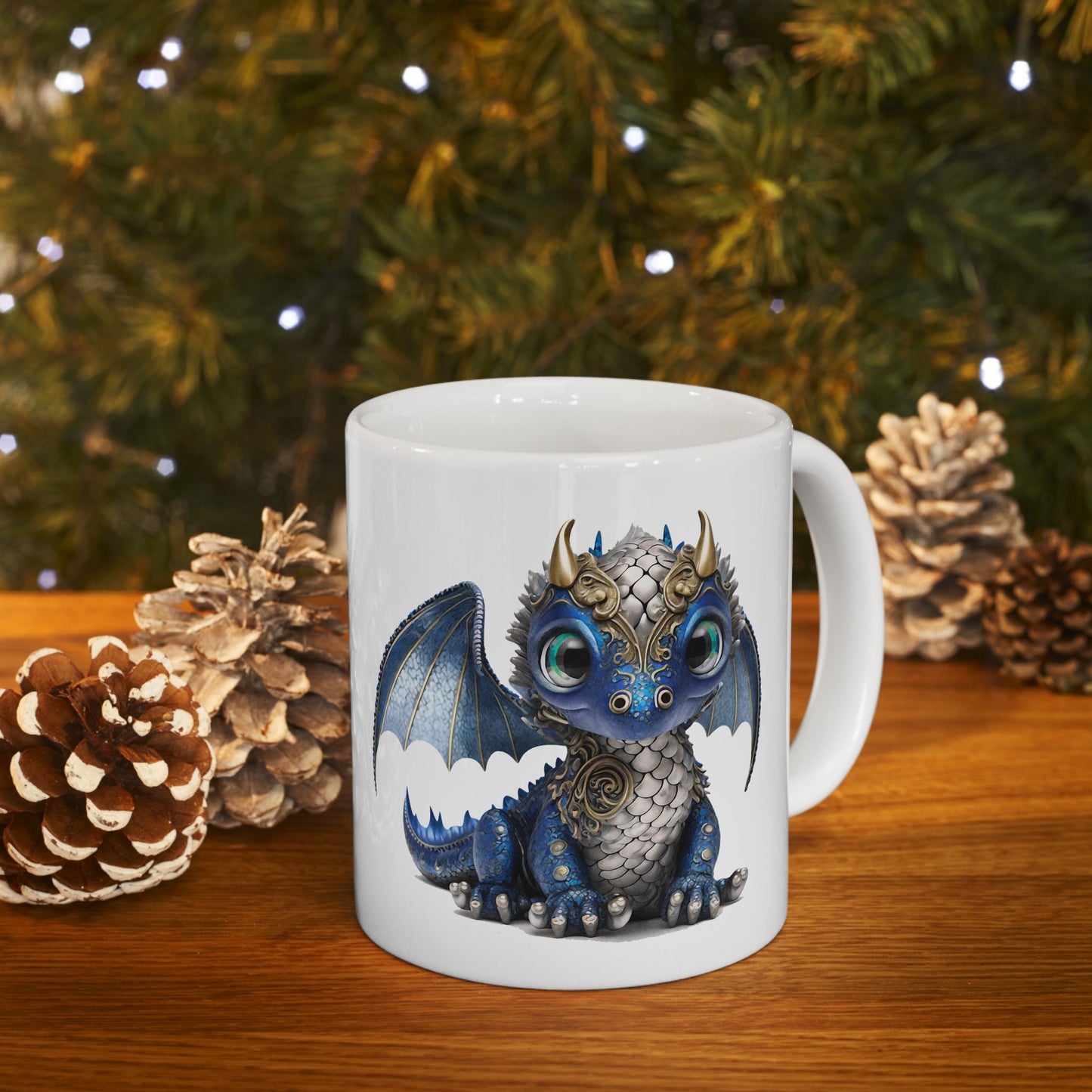 Blue Silver Adorable Baby Dragon Coffee Mug, Heart of a Dragon Mug, White Ceramic Mug for Dragon Lovers, Gift Mug for your Dragon Spirit