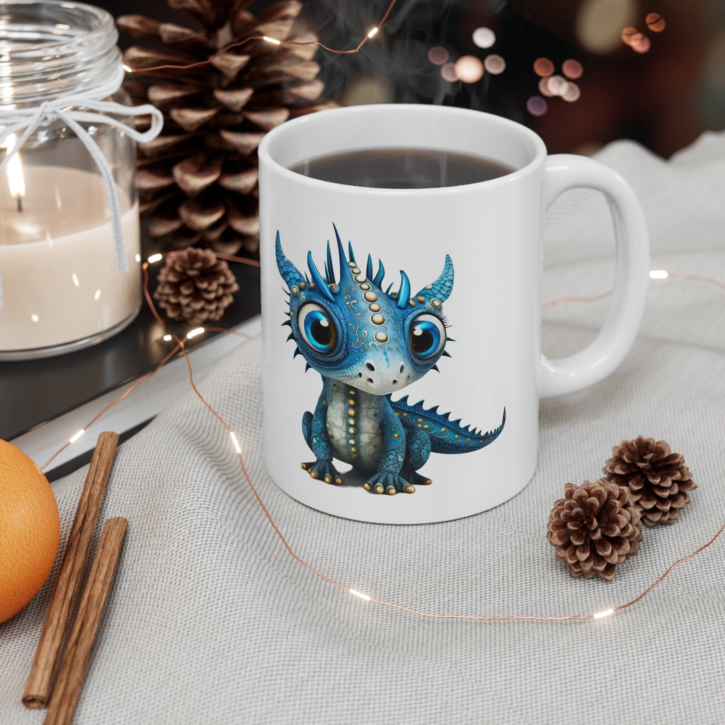 Blue Silver Adorable Baby Dragon Coffee Mug, Heart of a Dragon Mug, White Ceramic Mug for Dragon Lovers, Gift Mug for your Dragon Spirit