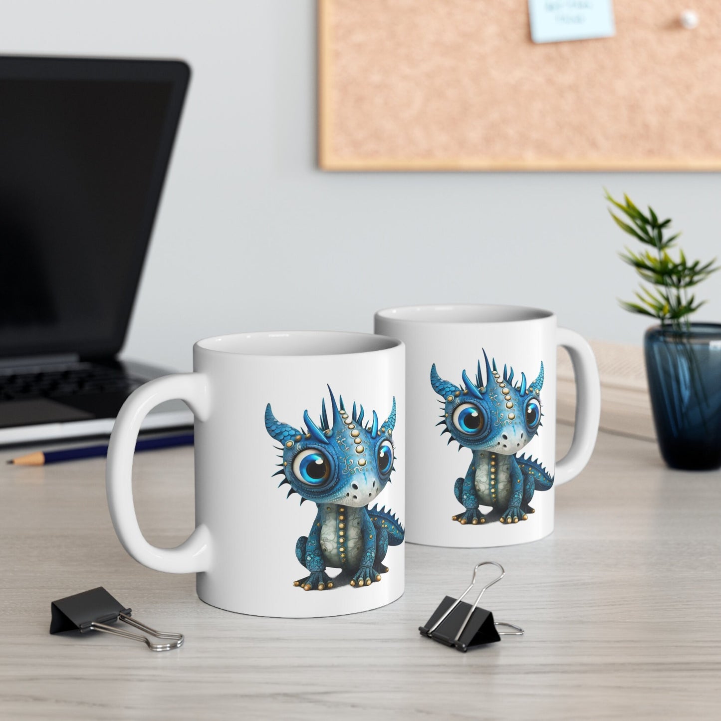 Blue Silver Adorable Baby Dragon Coffee Mug, Heart of a Dragon Mug, White Ceramic Mug for Dragon Lovers, Gift Mug for your Dragon Spirit