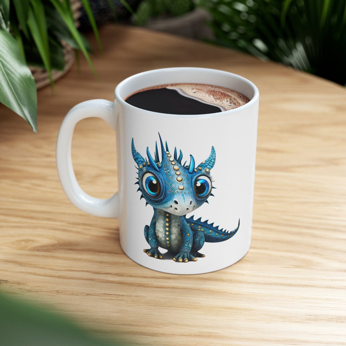 Blue Silver Adorable Baby Dragon Coffee Mug, Heart of a Dragon Mug, White Ceramic Mug for Dragon Lovers, Gift Mug for your Dragon Spirit