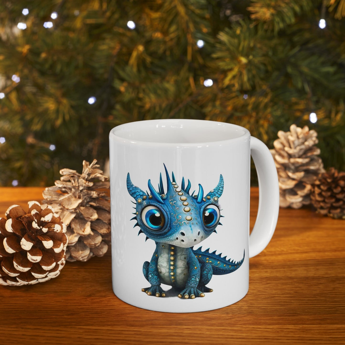 Blue Silver Adorable Baby Dragon Coffee Mug, Heart of a Dragon Mug, White Ceramic Mug for Dragon Lovers, Gift Mug for your Dragon Spirit