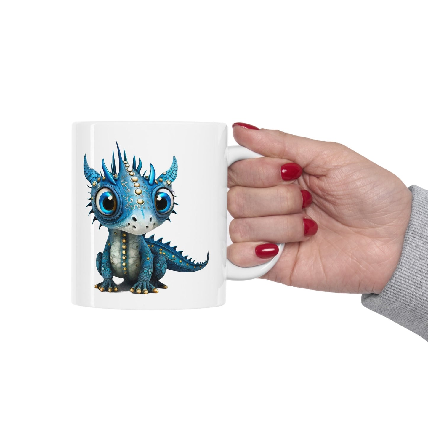 Blue Silver Adorable Baby Dragon Coffee Mug, Heart of a Dragon Mug, White Ceramic Mug for Dragon Lovers, Gift Mug for your Dragon Spirit