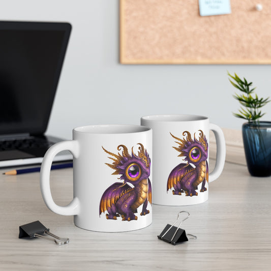 Purple Gold Adorable Baby Dragon Coffee Mug, Heart of a Dragon Mug, White Ceramic Mug for Dragon Lovers, Gift Mug for your Dragon Spirit