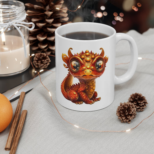 Orange Gold Adorable Baby Dragon Coffee Mug, Heart of a Dragon Mug, White Ceramic Mug for Dragon Lovers, Gift Mug for your Dragon Spirit