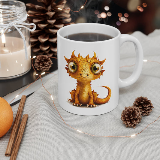 Golden Adorable Baby Dragon Coffee Mug, Heart of a Dragon Mug, White Ceramic Mug for Dragon Lovers, Gift Mug for your Dragon Spirit