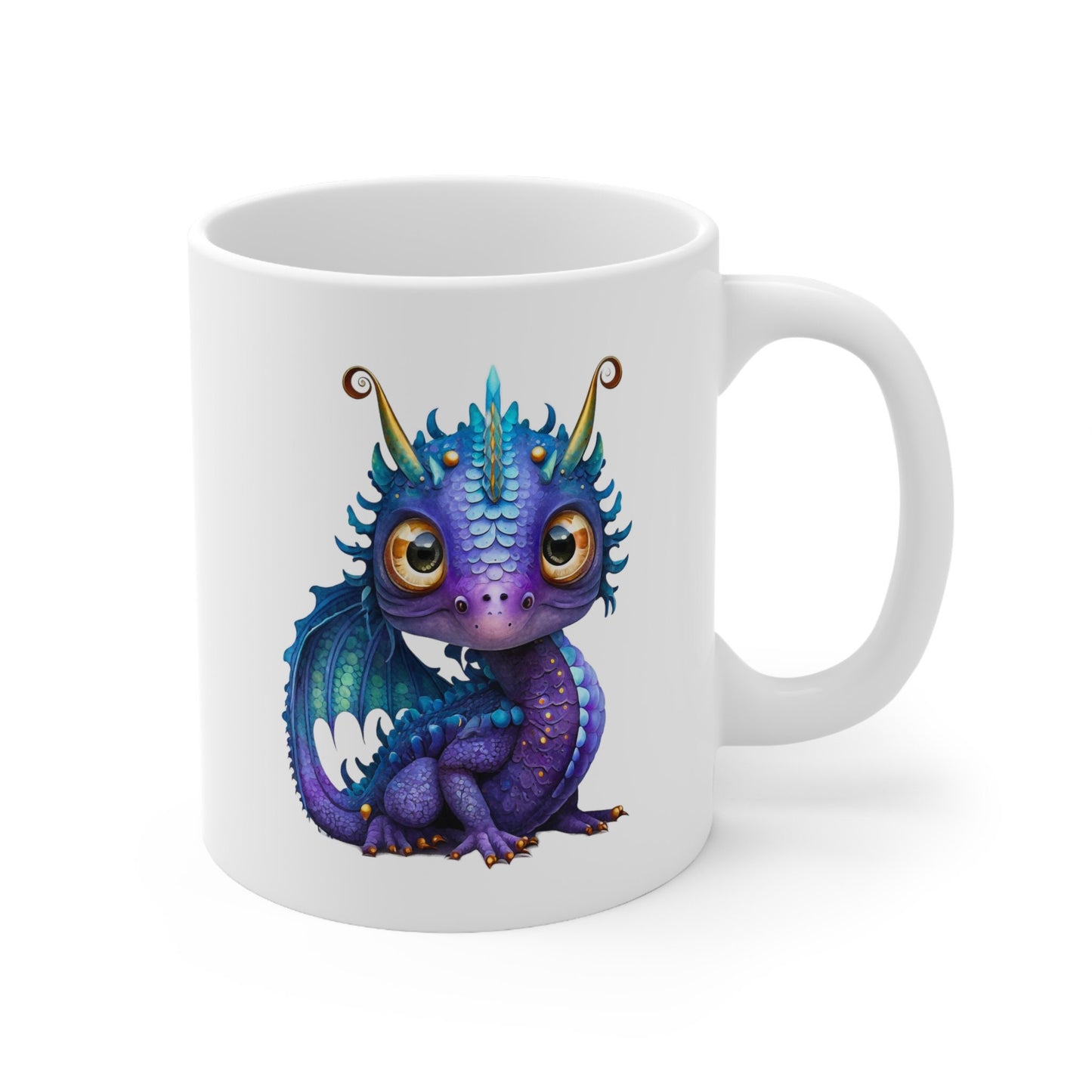 Purple Blue Adorable Baby Ice Dragon Coffee Mug, Heart of a Dragon Mug, White Ceramic Mug for Dragon Lovers, Gift Mug for your Dragon Spirit