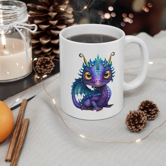 Purple Blue Adorable Baby Ice Dragon Coffee Mug, Heart of a Dragon Mug, White Ceramic Mug for Dragon Lovers, Gift Mug for your Dragon Spirit