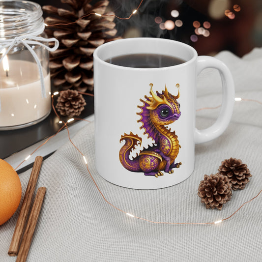 Purple Gold Adorable Baby Dragon Coffee Mug, Heart of a Dragon Mug, White Ceramic Mug for Dragon Lovers, Gift Mug for your Dragon Spirit