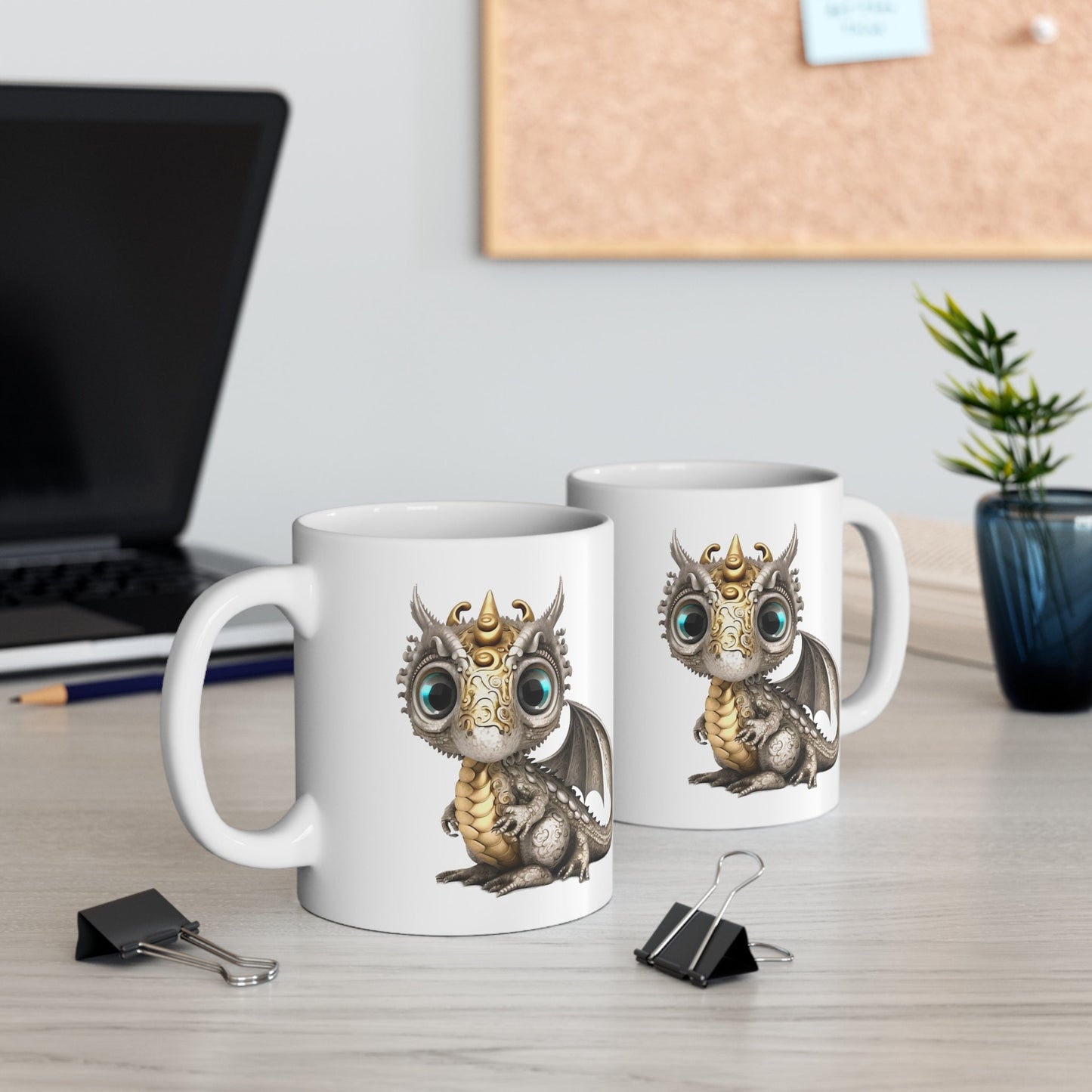 Silver Gold Adorable Baby Dragon Coffee Mug, Heart of a Dragon Mug, White Ceramic Mug for Dragon Lovers, Gift Mug for your Dragon Spirit