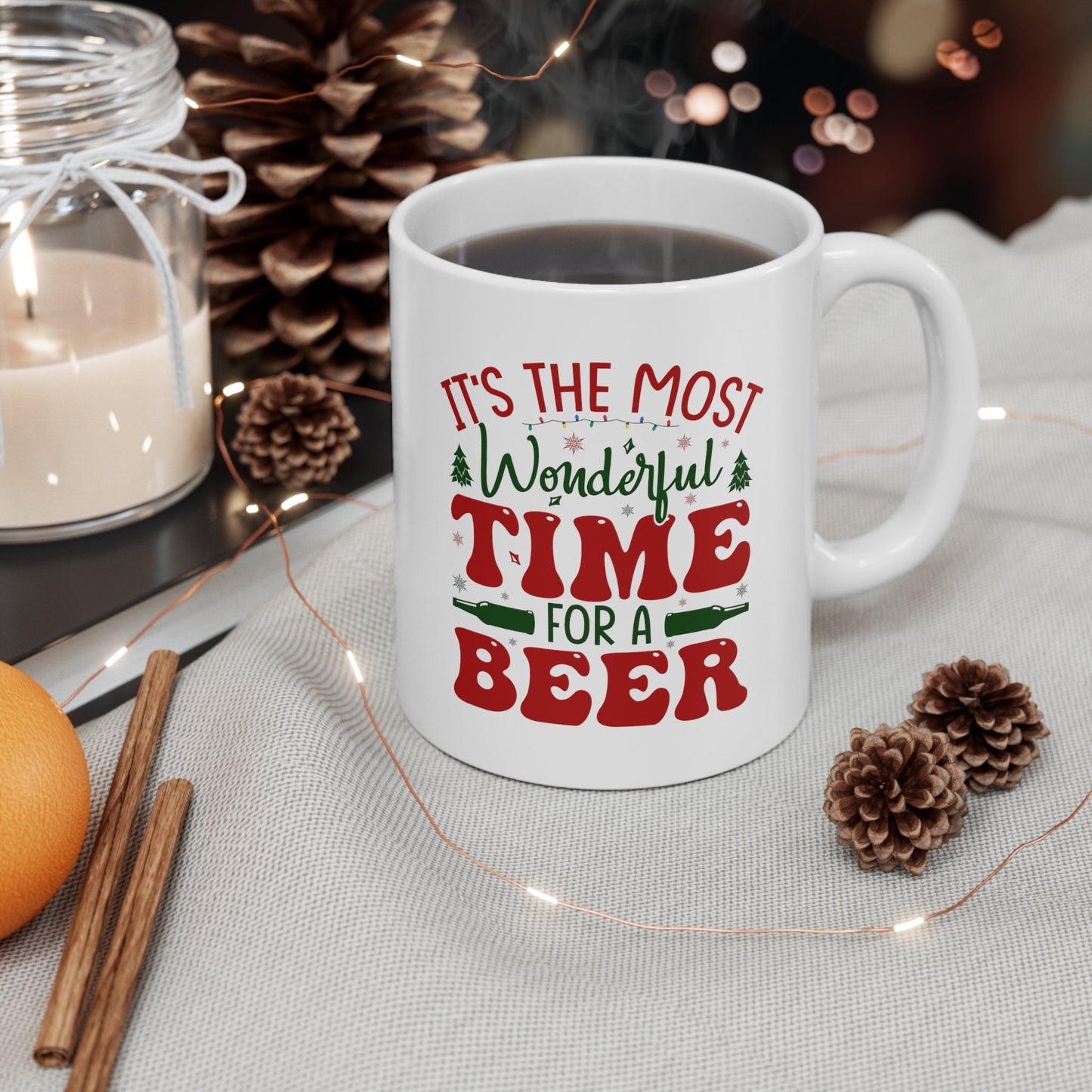 Time for A Beer Christmas Mug, Perfect Holiday Cheer Coffee Mug, Gift Mug for Christmas Spirit, Cute Christmas mugs for Family and friends