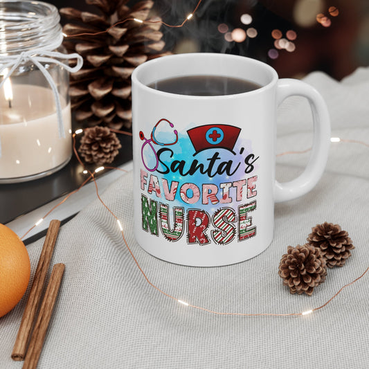 Santa's Favorite Nurse Christmas Mug, Perfect Holiday Cheer Coffee Mug, Gift Mug for Christmas Spirit, Cute X-Mas mug for Family and friends