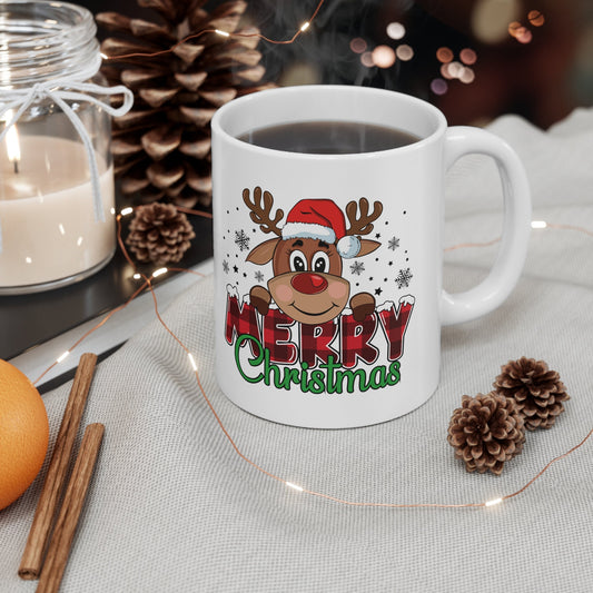 Reindeer Merry Christmas Mug, Perfect Holiday Cheer Coffee Mug, Gift Mug for Christmas Spirit, Cute Christmas mug for Family and friends