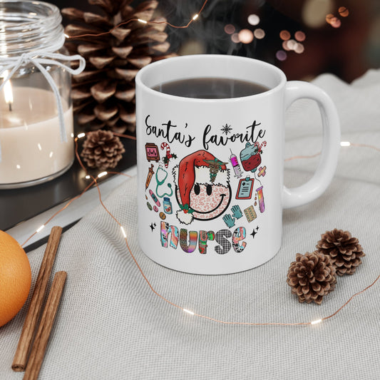 Santa's Favorite Nurse Christmas Mug, Perfect Holiday Cheer Coffee Mug, Gift Mug for Christmas Spirit, Cute X-Mas mug for Family and friends