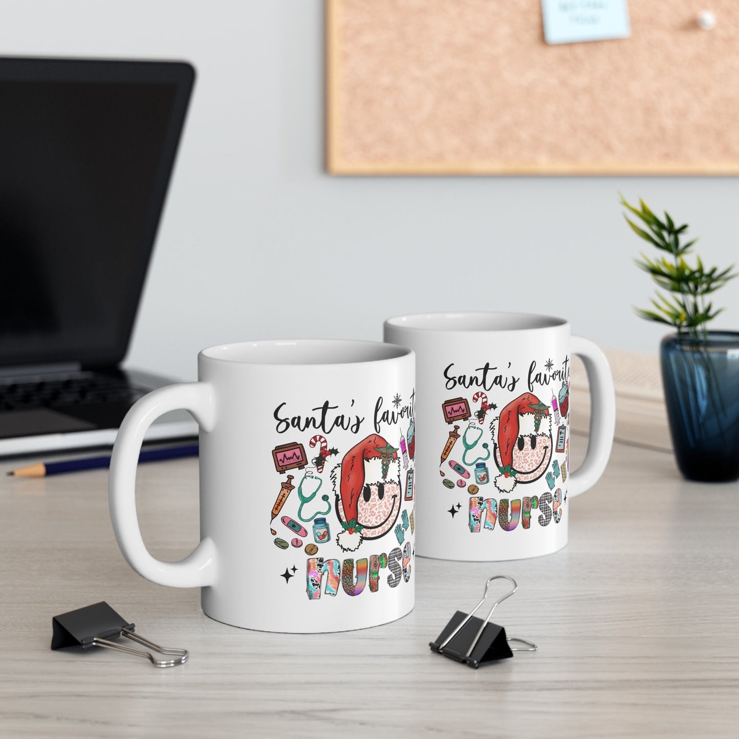 Santa's Favorite Nurse Christmas Mug, Perfect Holiday Cheer Coffee Mug, Gift Mug for Christmas Spirit, Cute X-Mas mug for Family and friends