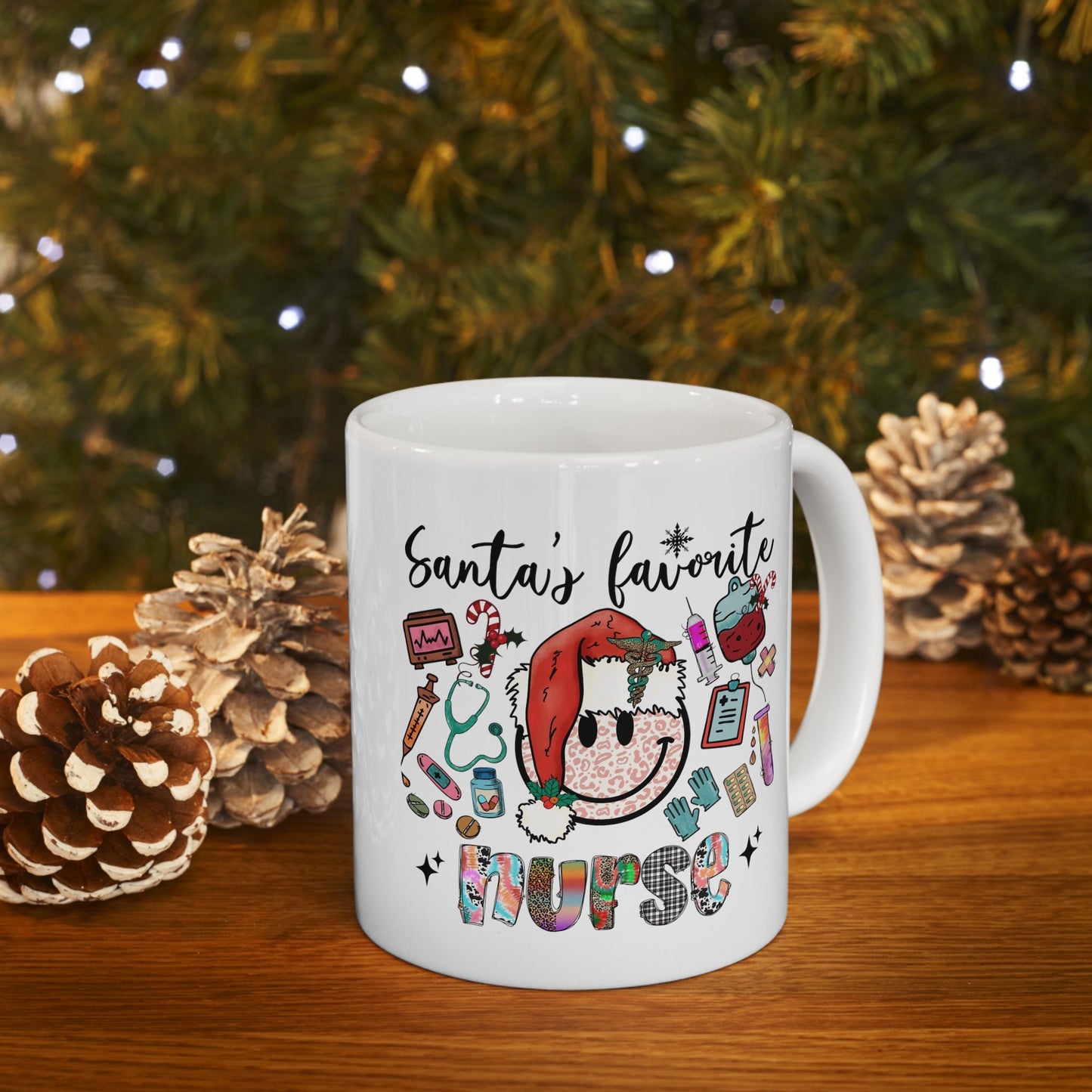 Santa's Favorite Nurse Christmas Mug, Perfect Holiday Cheer Coffee Mug, Gift Mug for Christmas Spirit, Cute X-Mas mug for Family and friends