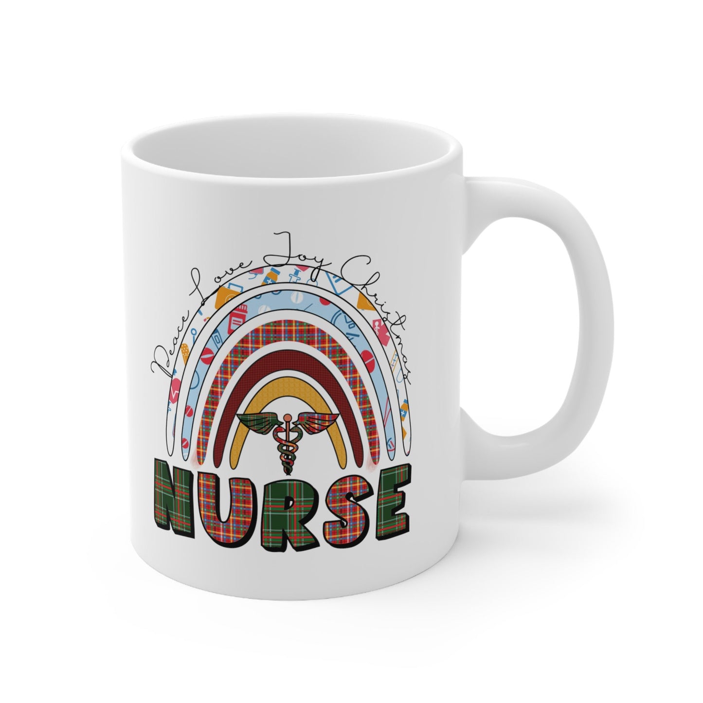 Peace Joy Love Nurse Christmas Mug, Perfect Holiday Cheer Coffee Mug, Gift Mug for Christmas Spirit, Cute X-Mas mug for Family and friends