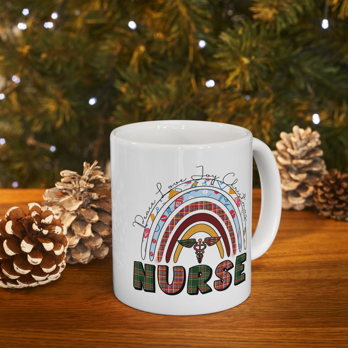 Peace Joy Love Nurse Christmas Mug, Perfect Holiday Cheer Coffee Mug, Gift Mug for Christmas Spirit, Cute X-Mas mug for Family and friends