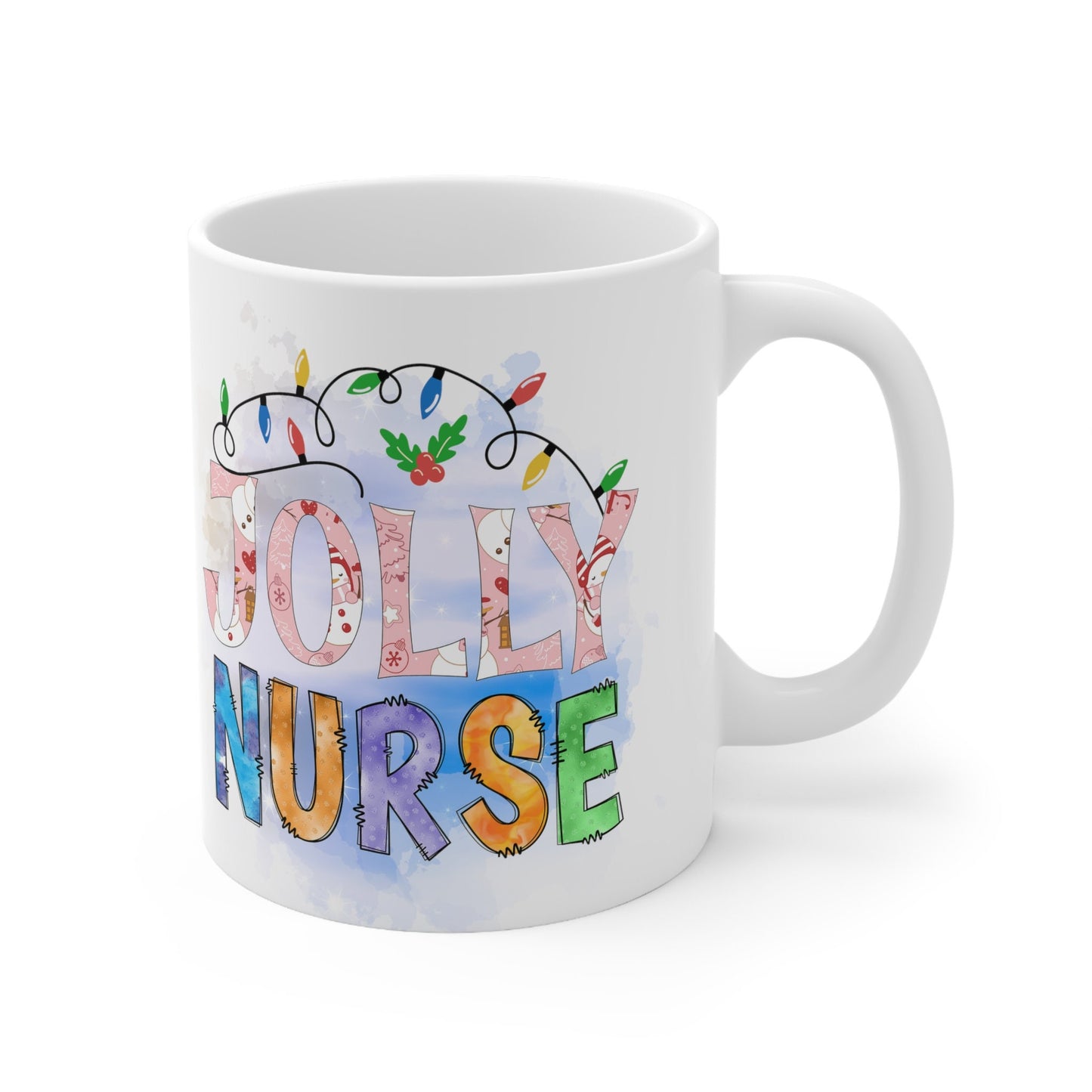 Jolly Nurse Christmas Mug, Perfect Holiday Cheer Coffee Mug, Gift Mug for Christmas Spirit, Cute X-Mas mug for Family and friends