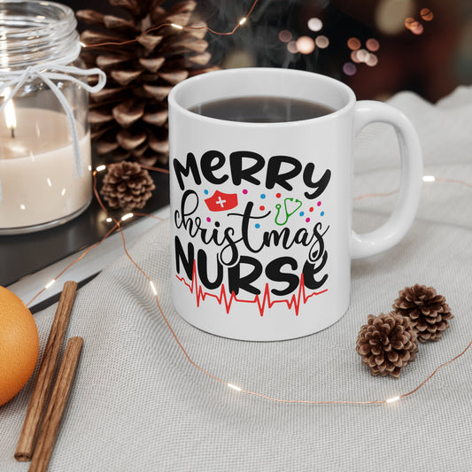 Merry Christmas Nurse Christmas Mug, Perfect Holiday Cheer Coffee Mug, Gift Mug for Christmas Spirit, Cute X-Mas mug for Family and friends