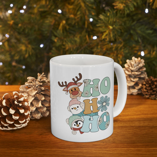 Ho Ho Ho Cute Animals Christmas Mug, Perfect Holiday Cheer Coffee Mug, Gift Mug for Christmas Spirit, Cute X-Mas mug for Family and friends