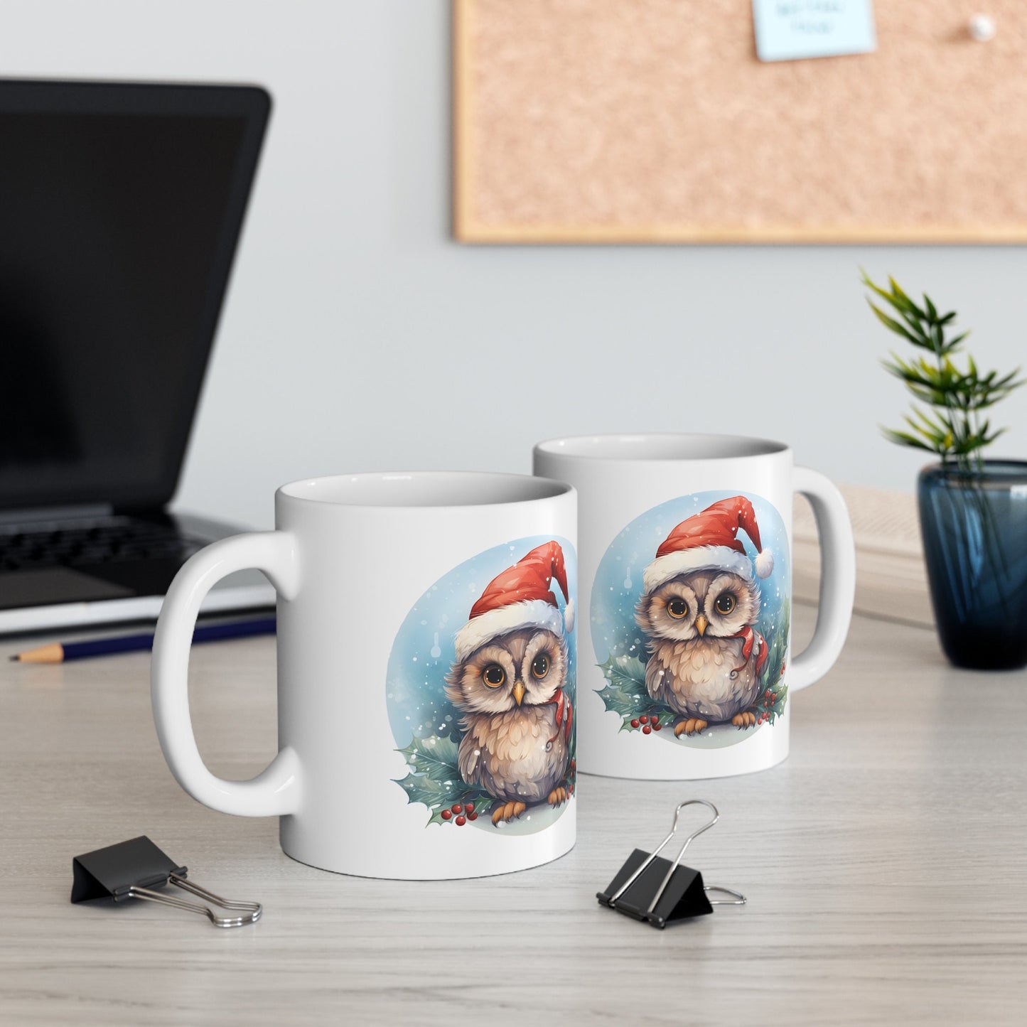 Santa Hat Owl Christmas Mug, Perfect Holiday Cheer Coffee Mug, Gift Mug for Christmas Spirit, Cute X-Mas mug for Family and friends
